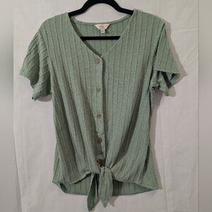 Weatherproof Vintage Sage Green Short Sleeve Shirt With Tie Front, Size Small